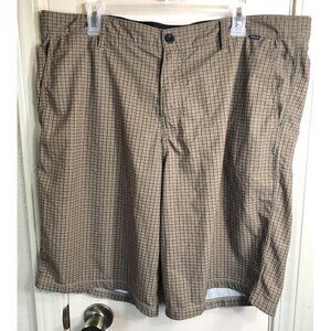 Hurley Mens Size 38 Green Check Flat Front Chino Shorts